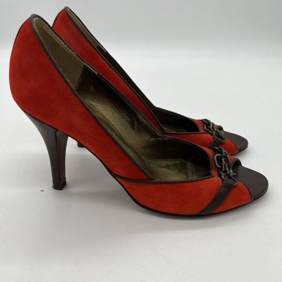 J.CREW Erin Suede Peep-Toe Heels Chili Pepper Red 7 italy - Picture 1 of 7
